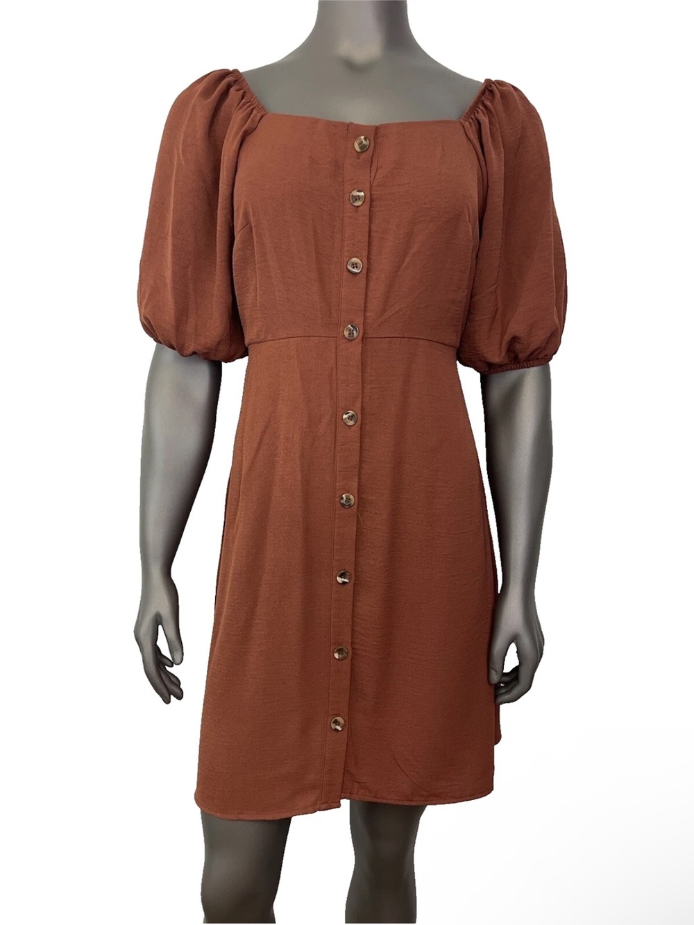 Mimi Chica Dress Womens M Peasant Brown Square Neck Puff Cottagecore Boho